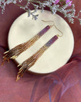 Beaded Handwoven Ombre Tassel Earrings (Violet)