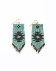Beaded Handwoven Tribal Fringe Earrings (Aqua/Black)