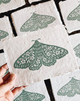 5x7 Seafoam Floral Moth Block Print on Handmade Paper