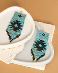 Beaded Handwoven Tribal Fringe Earrings (Aqua/Black)