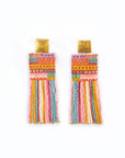 Mayana Designs Co - Beaded Handwoven Striped Knit Fringe Earrings (Warmed Earth)