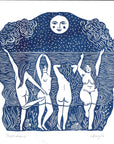 Moondance riso print, moon art, wild swimming, sea theme