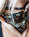 Midnight Garden Silk Bandana Scarf 23" Floral Accessory