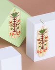 Beaded Handwoven Vintage Flower Fringe Earrings (Cream/Green