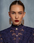 Beaded Handwoven Brocade Garden Earrings (Brown/Red)