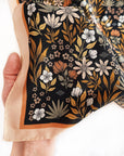 Midnight Garden Silk Bandana Scarf 23" Floral Accessory
