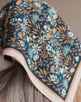 100% Silk Bandana Scarf -Midnight Garden Floral Western Wear