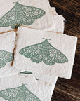 5x7 Seafoam Floral Moth Block Print on Handmade Paper