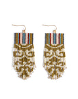 Beaded Handwoven Damask Fringe Earrings (Olive)