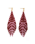 Beaded Handwoven Vine Fringe Earrings (Pink/Mustard)