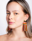 Mayana Designs Co - Beaded Handwoven Striped Knit Fringe Earrings (Warmed Earth)