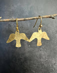 Minimal Bird Earrings - Small Hammered Brass Sparrow Drops
