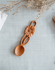 Hand Carved One Flower-Shape Handle Wooden Spoon