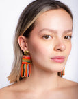 Mayana Designs Co - Beaded Handwoven Striped Knit Fringe Earrings (Warmed Earth)