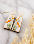 Art Deco California Poppy Floral Tapered Rectangle Earrings
