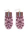 Beaded Handwoven Damask Fringe Earrings (Olive)