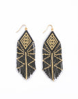 Beaded Handwoven Tribal Diamond Fringe Earrings (Black/Gold)