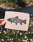 5x7 Folk Floral River Trout Block Print on Clay Handmade