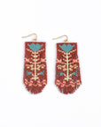 Beaded Handwoven Vintage Flower Fringe Earrings (Cream/Green