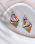 Beaded Handwoven Kaleidoscope Kite Earrings (Blue/Green)
