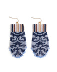 Beaded Handwoven Damask Fringe Earrings (Olive)