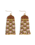 Beaded Handwoven Brocade Garden Earrings (Brown/Red)