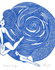 Siren's Song riso print, mermaid, folklore, swimming, wild