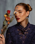 Beaded Handwoven Brocade Garden Earrings (Brown/Red)