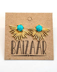 Moonstone Sunburst Brass Stud Earrings