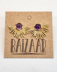 Moonstone Sunburst Brass Stud Earrings
