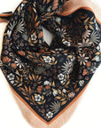 Midnight Garden Silk Bandana Scarf 23" Floral Accessory