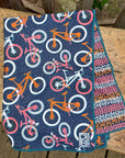 Mountain Bike Tea Towel - Navy Blue, Pink, & Burnt Orange