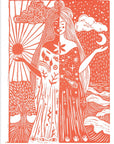 Harmonious riso print, hippy art, mother earth, boho, gaia