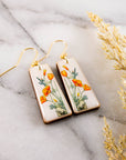 Art Deco California Poppy Floral Tapered Rectangle Earrings