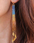 Beaded Handwoven Ombre Tassel Earrings (Violet)