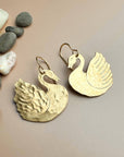 Signet Swan Earrings - Beaten Solid Brass