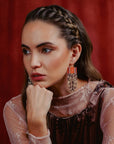 Beaded Handwoven Damask Fringe Earrings (Olive)