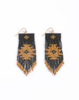 Beaded Handwoven Tribal Fringe Earrings (Aqua/Black)