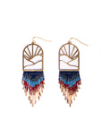 Beaded Handwoven Sedona Sunset Fringe Earrings (Blue/Green)