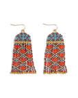 Beaded Handwoven Brocade Garden Earrings (Brown/Red)