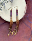 Beaded Handwoven Ombre Tassel Earrings (Violet)