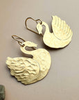 Signet Swan Earrings - Beaten Solid Brass