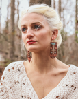 Beaded Handwoven Vintage Flower Fringe Earrings (Cream/Green