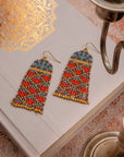 Beaded Handwoven Brocade Garden Earrings (Brown/Red)