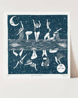 Celestial Bodies card, moon cycle, swimming, female, dance