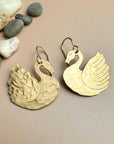 Signet Swan Earrings - Beaten Solid Brass