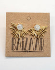 Moonstone Sunburst Brass Stud Earrings