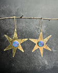 Celestial Star Earrings, Hammered Brass Dangle, Modern Cosmi