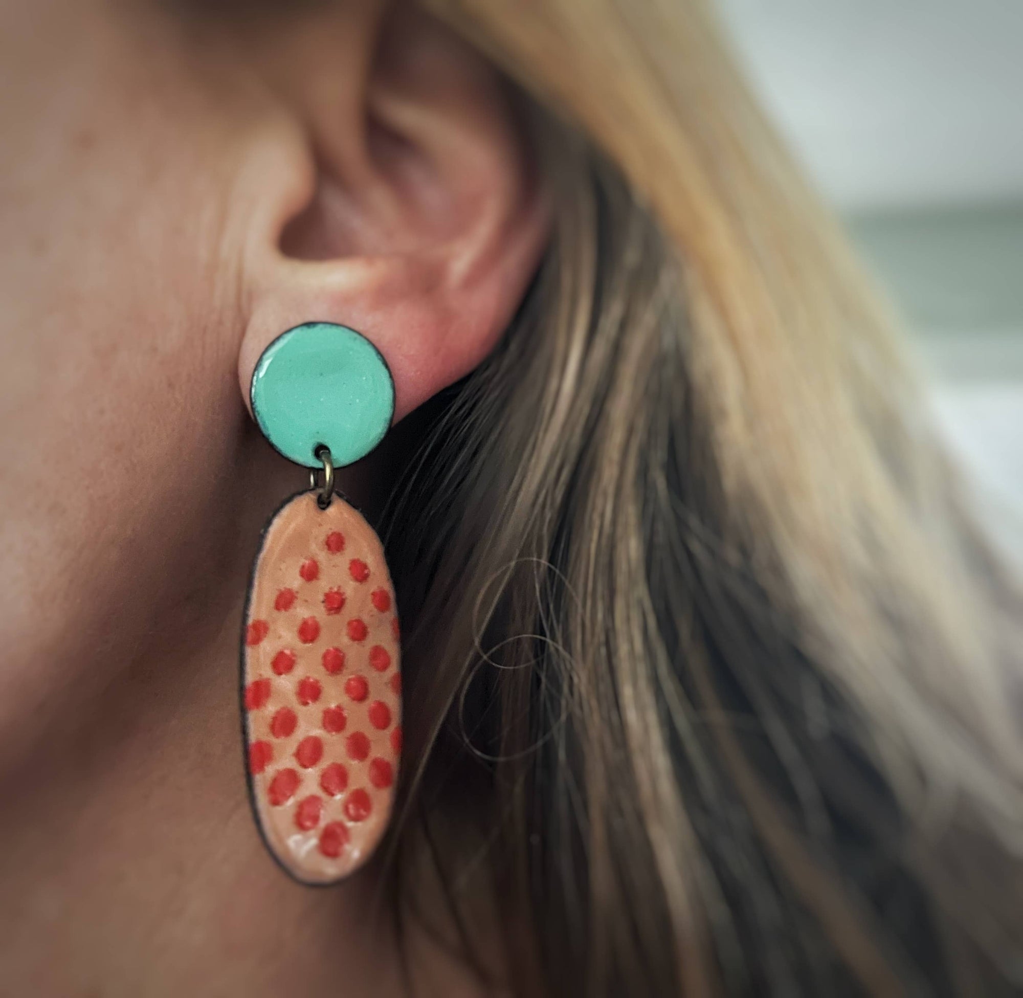 Red and Aqua Enamel Earrings