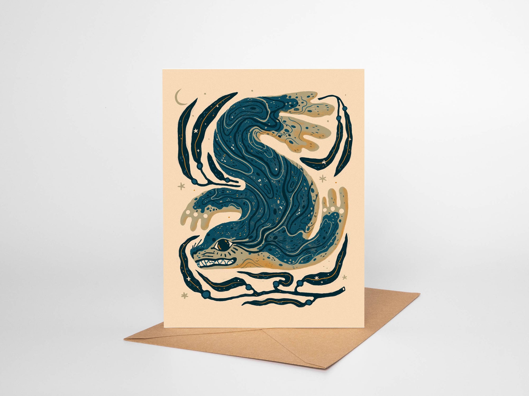Seal &amp; Kelp– Blank Greeting Card Nature Illustration